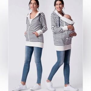 Seraphine Black and White Striped Maternity & Baby Wearing Hoodie